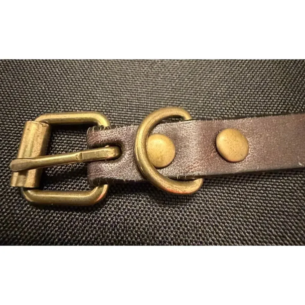 NWOT Punk Western Boho Skinny Brown Leather Composite Brass Studded Belt 40”